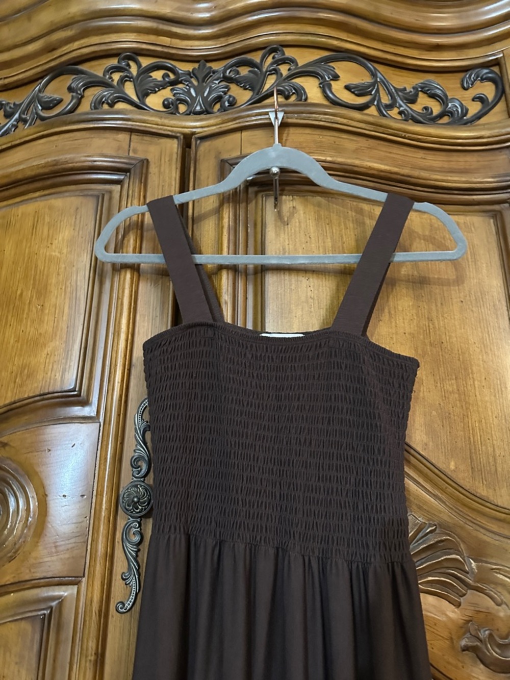 Summertime Resort Ready Smocked Brown Feminine 3Tired Silhouette Maxi DressSmall - Picture 11 of 15